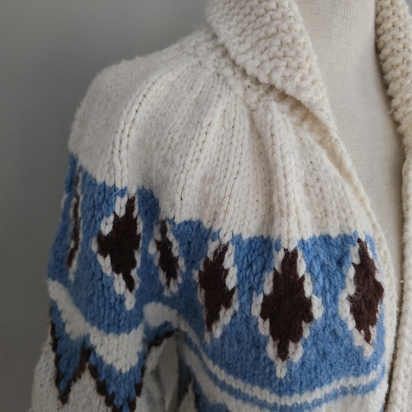 Vintage Hand Knit Cowichan Style Open Front Sweater, Small - Picture 3 of 16